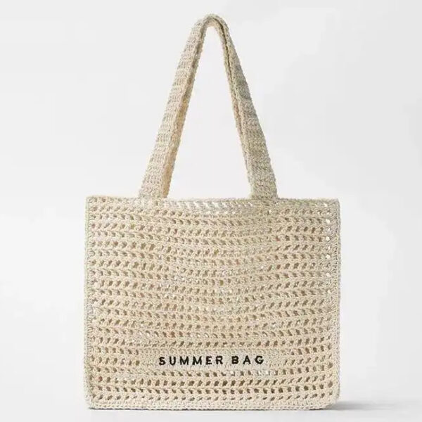 Manufacturers Custom With Personalized Logo Summer Fashion Women Shoulder Straw Knitted Cotton Crochet Woven Mesh Beach Tote Bag