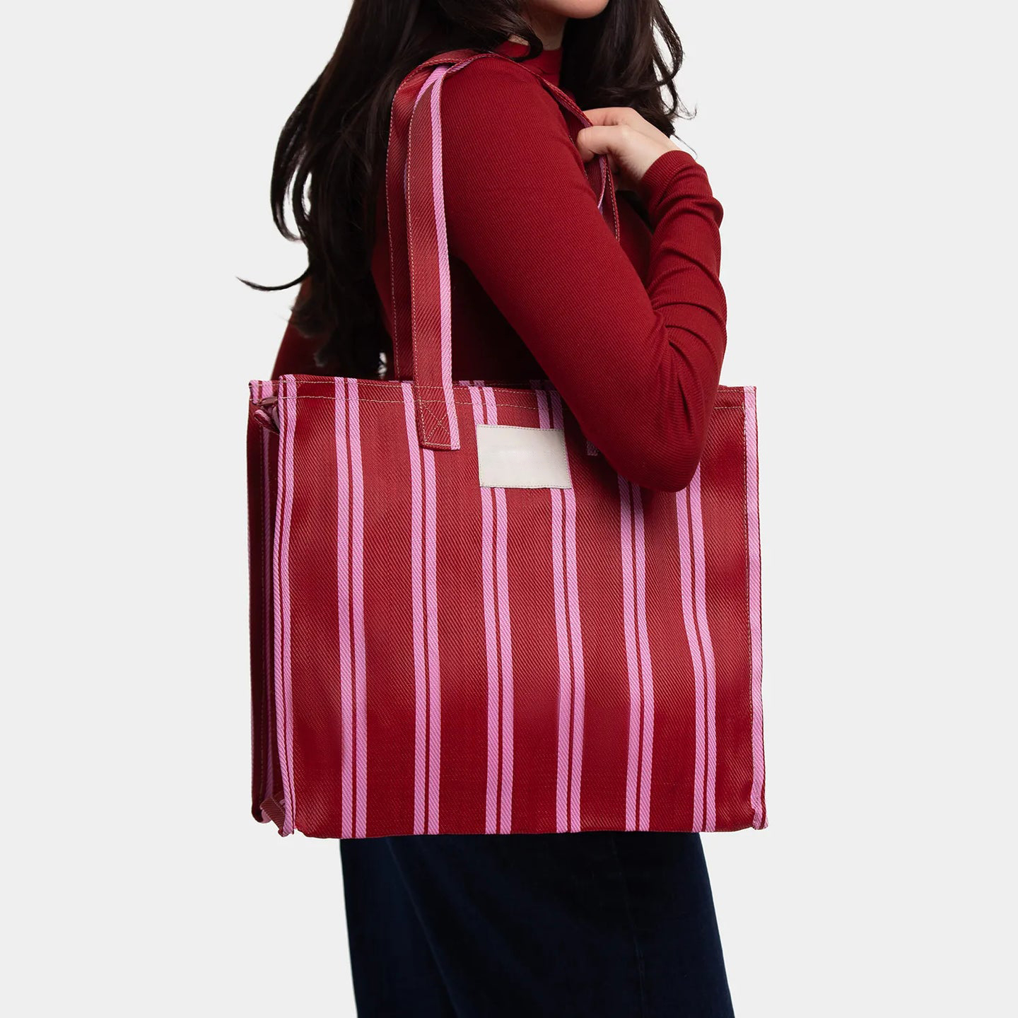 Manufacturers Custom With Printed Logo Personalized Reusable Eco Friendly 100% Recycled Nylon Woven Striped Shopping Tote Bag - Image 3
