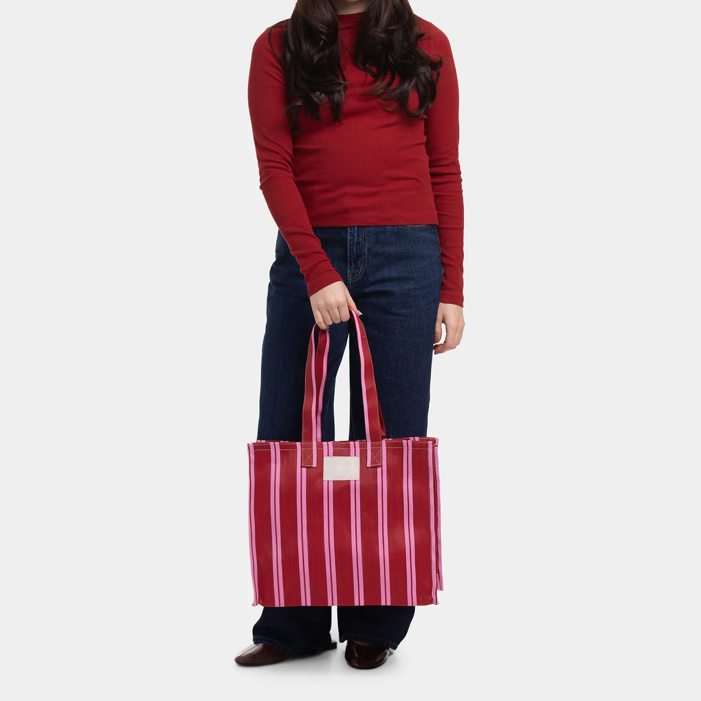 Manufacturers Custom With Printed Logo Personalized Reusable Eco Friendly 100% Recycled Nylon Woven Striped Shopping Tote Bag - Image 4