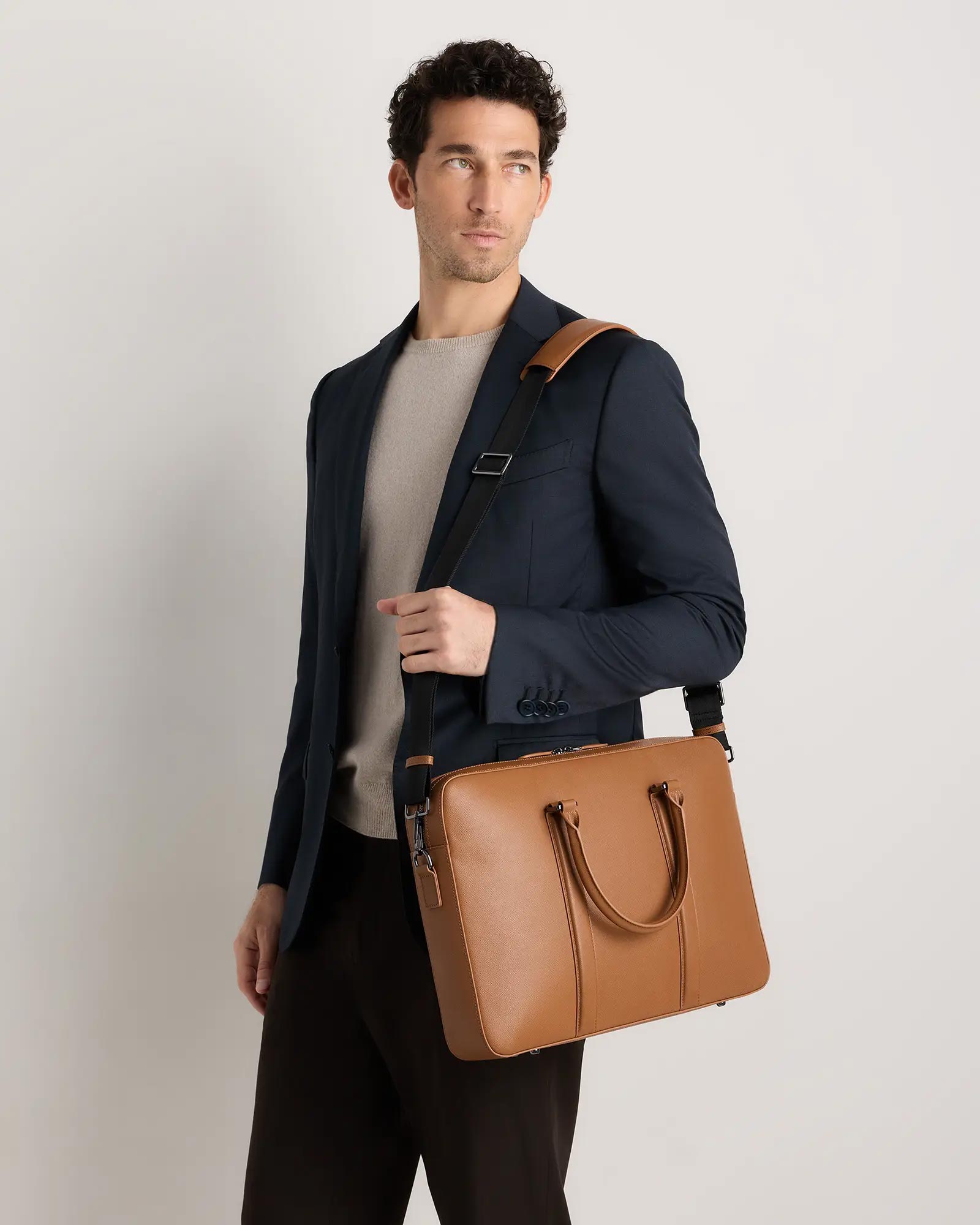 Manufacturers Custom Fashion Luxury Premium Waterproof Vintage Full Grain Leather Travel Business Laptop Bag Briefcase for Men - Image 8