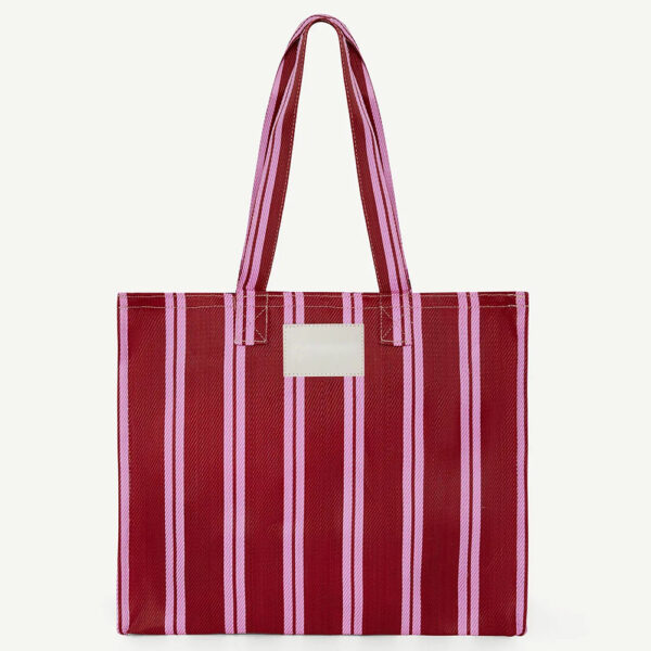Manufacturers Custom With Printed Logo Personalized Reusable Eco Friendly 100% Recycled Nylon Woven Striped Shopping Tote Bag
