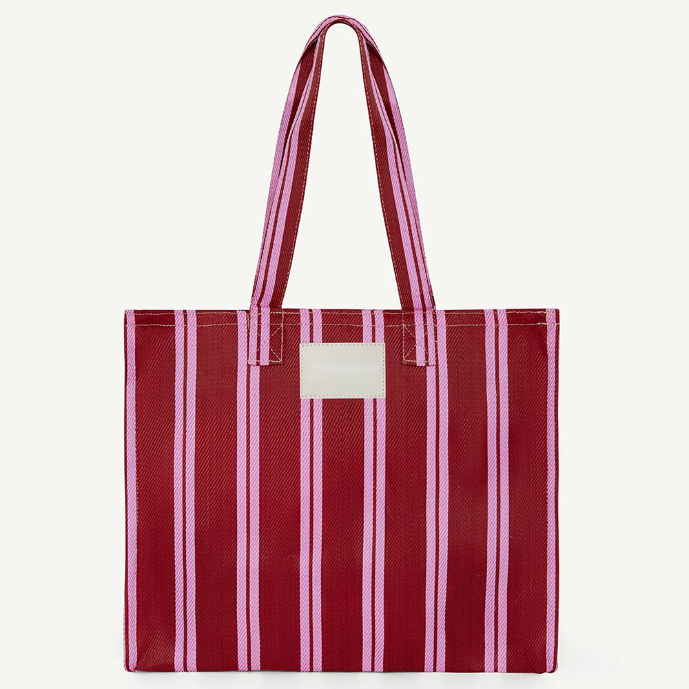 Manufacturers Custom With Printed Logo Personalized Reusable Eco Friendly 100% Recycled Nylon Woven Striped Shopping Tote Bag